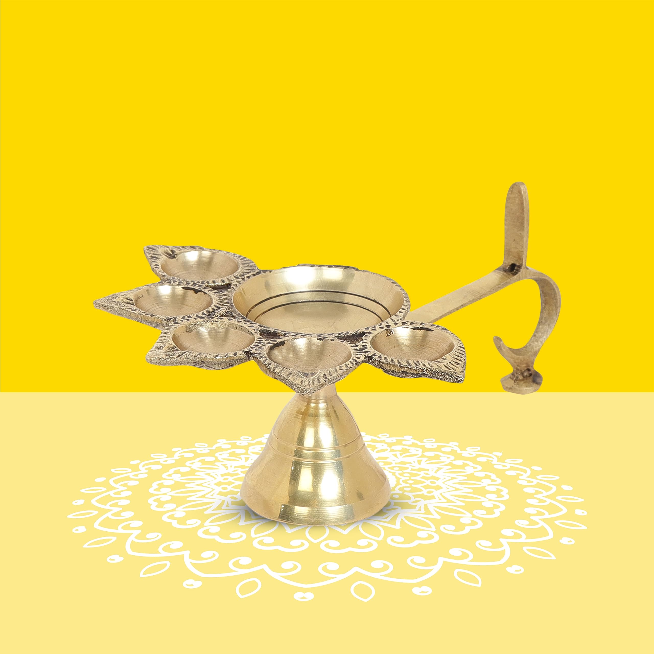 10Club Panch Aarti 100% Pure Brass Diya | Panchmukhi Puja Diya (15L X 11B X 6H cm, 370 gm) | Ghee Lamp | Aarti Ghee Deepak for H
